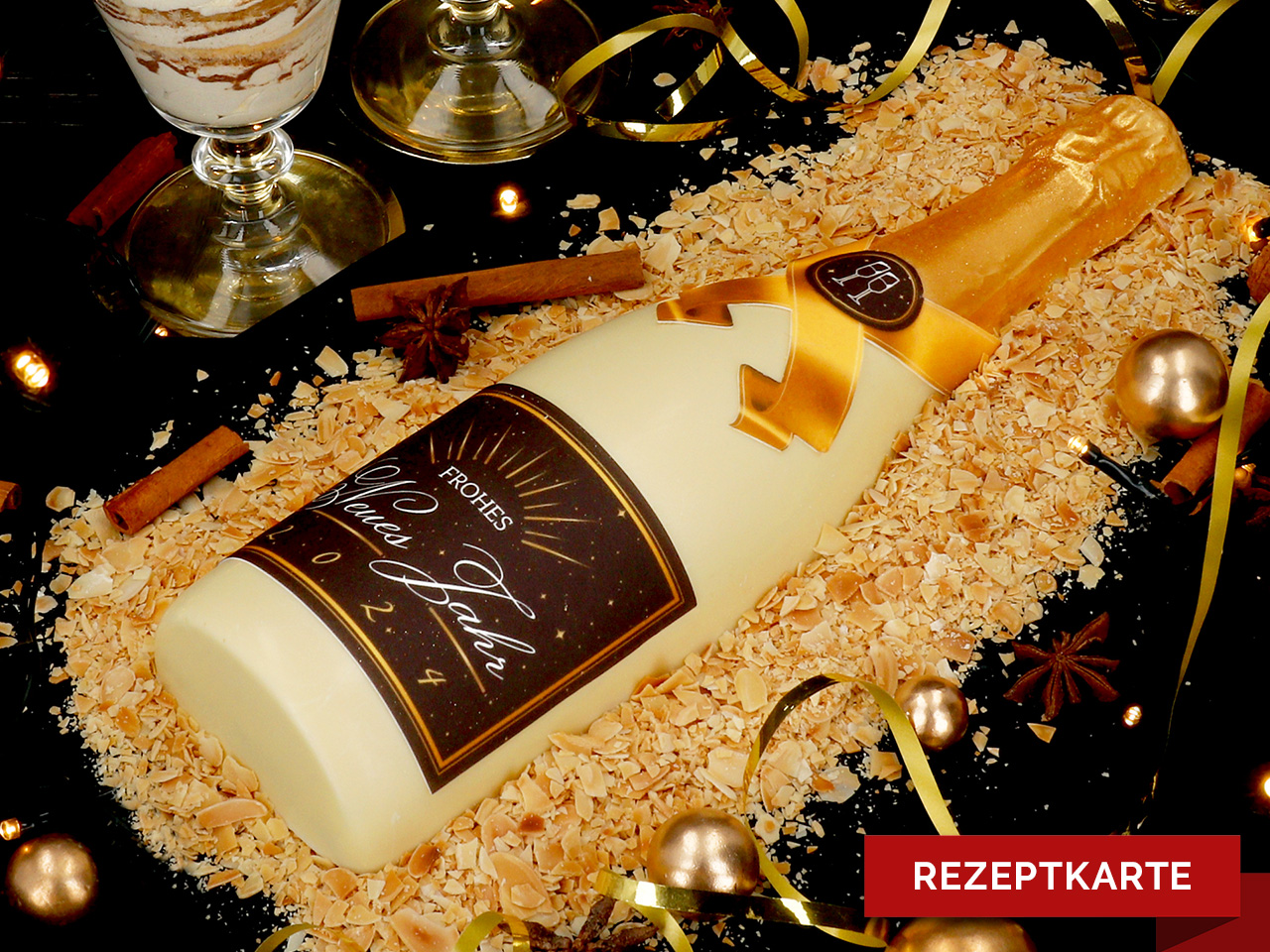 champagnerflasche weisser winterapfel rezeptkarte