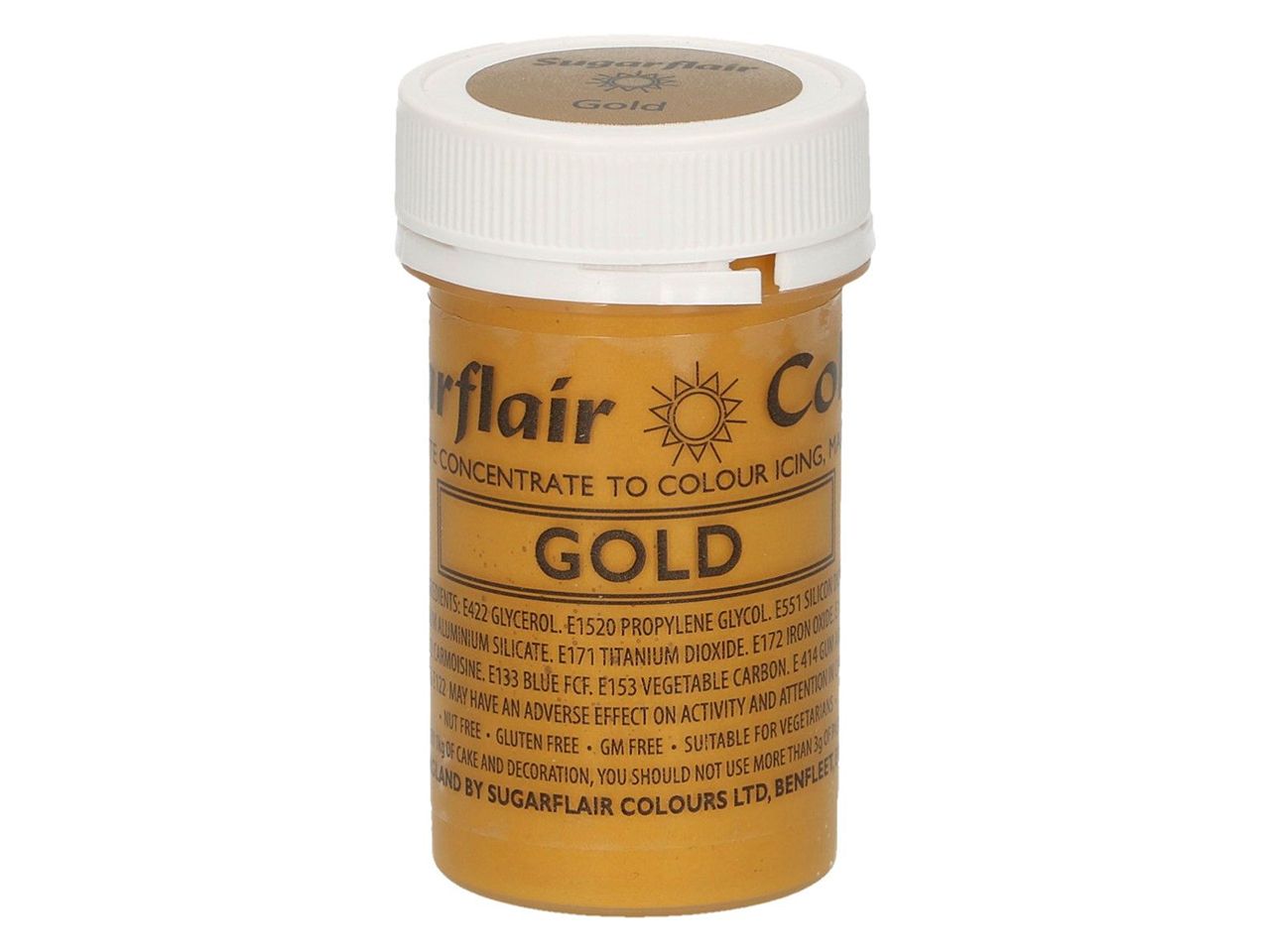 sugarflair pastenfarbe satin gold 25g