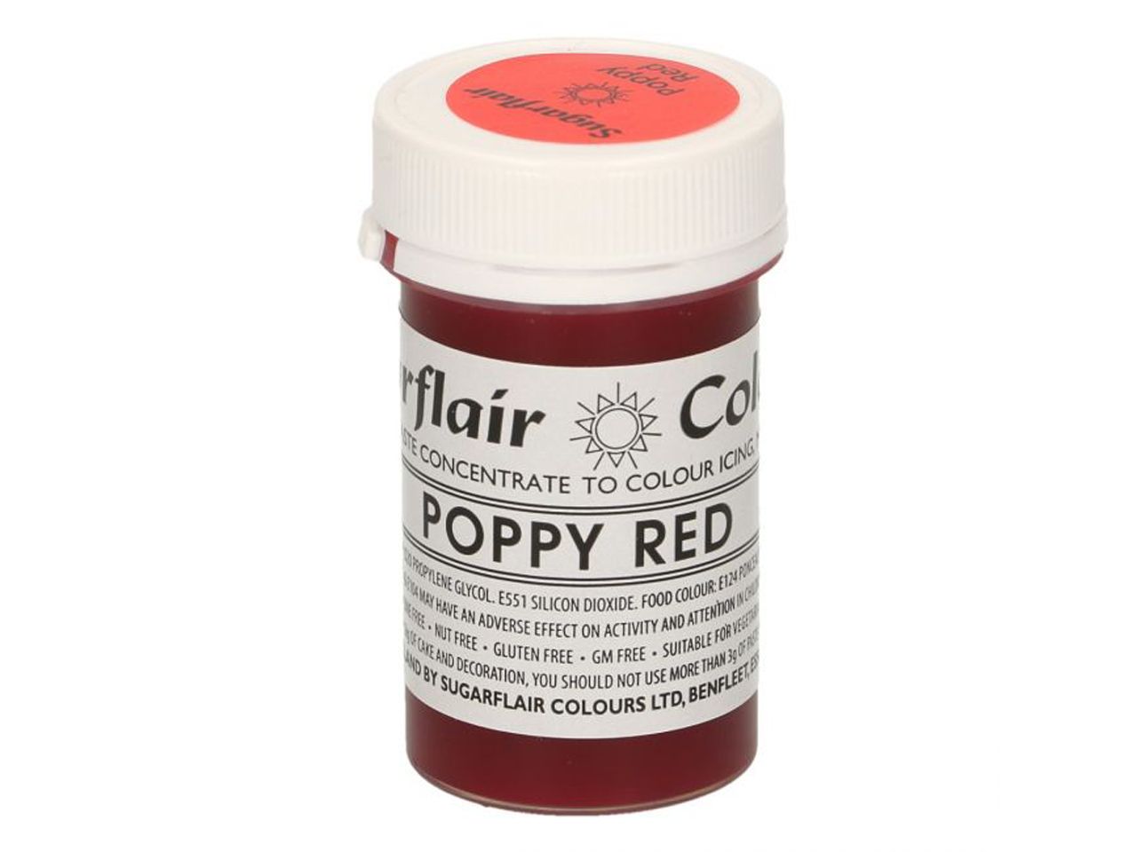 sugarflair paste colour poppy red 25g